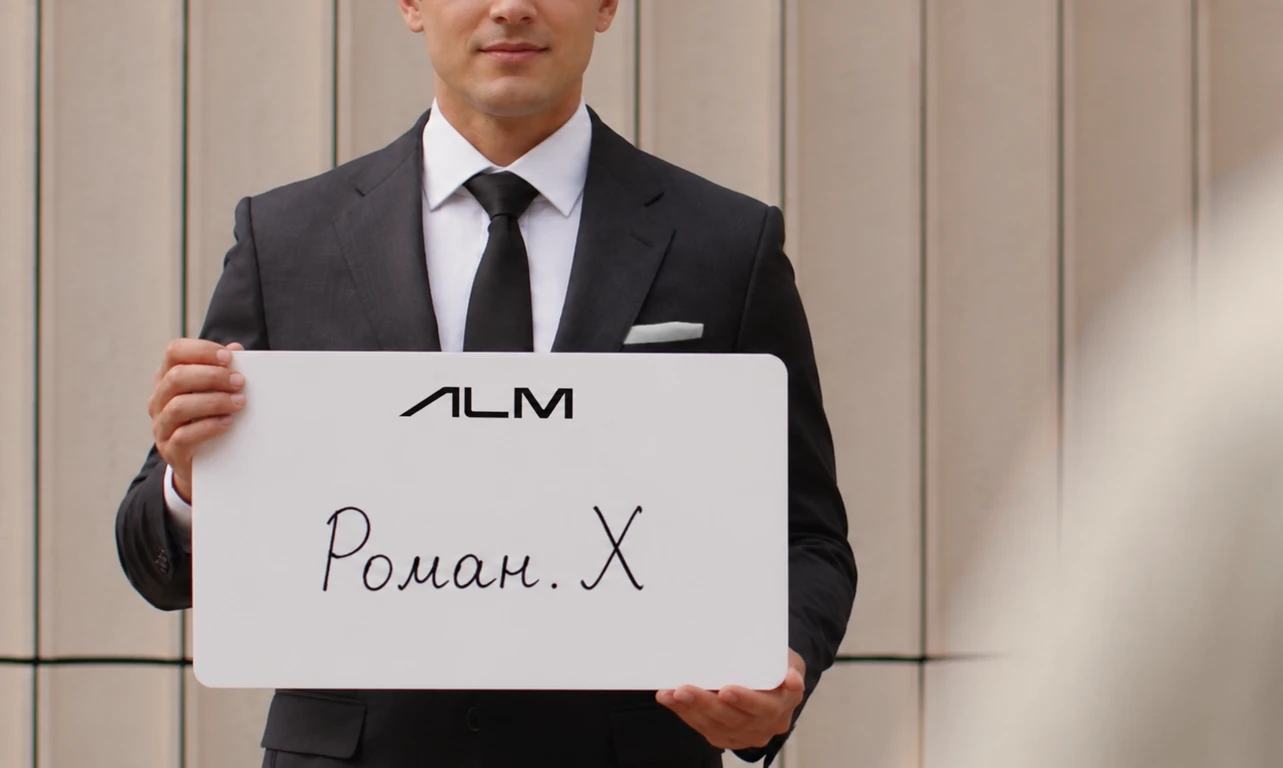 Мужчина в деловом костюме с чёрным портфелем в салоне люксового минивэна с коричневыми кожаными сиденьями с ромбовидной прострочкой